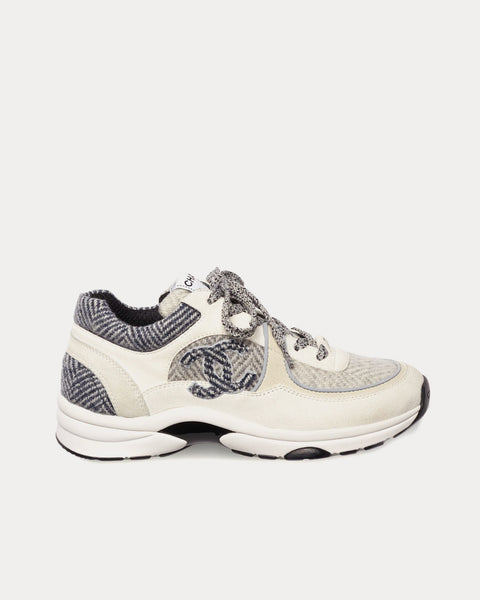 Chanel Fabric & Suede Calfskin Ivory Light Gray / White Top Sneakers - Sneak in Peace
