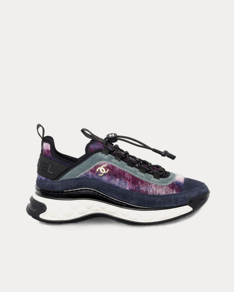 Chanel Fabric & Suede Calfskin Purple / Dark Blue / Gray Low Top Sneakers - 1