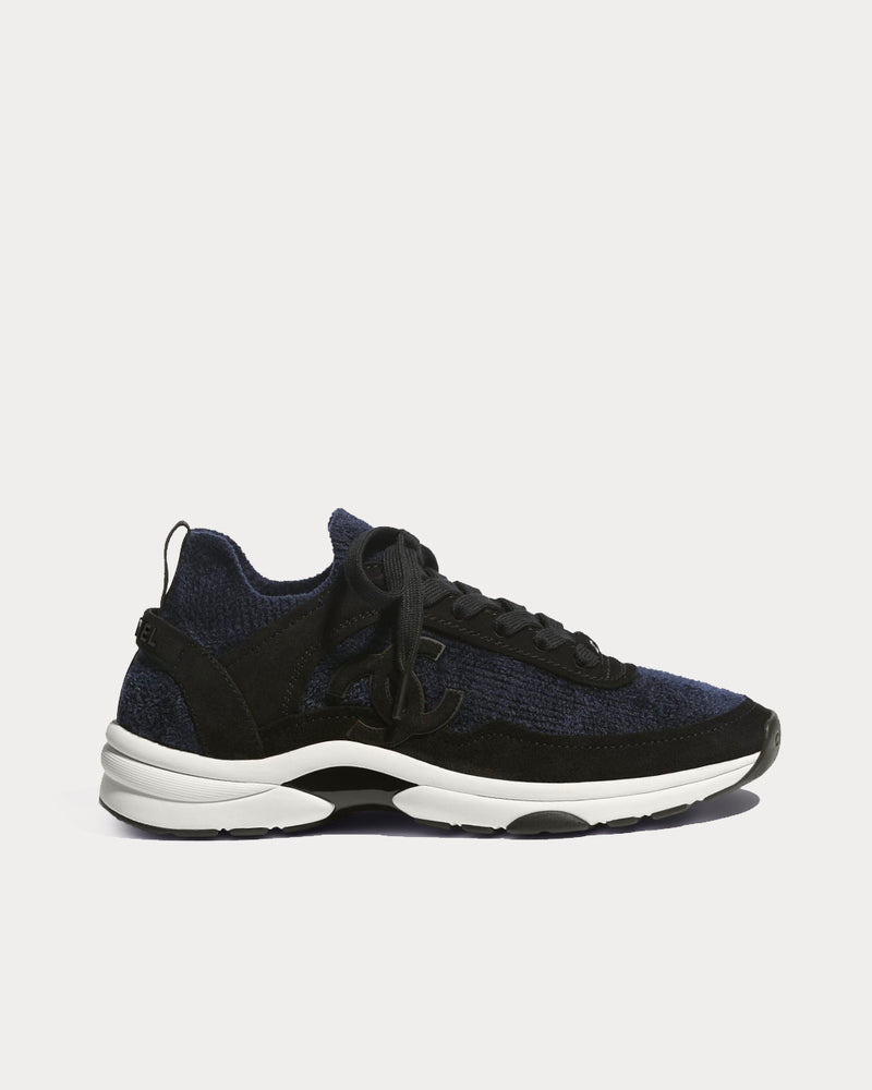 Chanel Fabric & Suede Calfskin Blue & Black Low Top Sneakers - 1