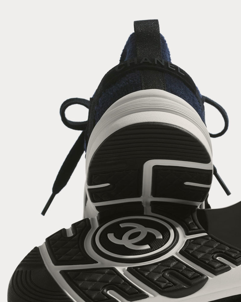 Chanel Fabric & Suede Calfskin Blue & Black Low Top Sneakers - 3