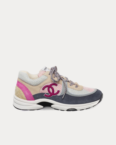 Chanel Iridescent Fabric, Suede Calfskin & Calfskin Pink, Grey & White Low  Top Sneakers - Sneak in Peace