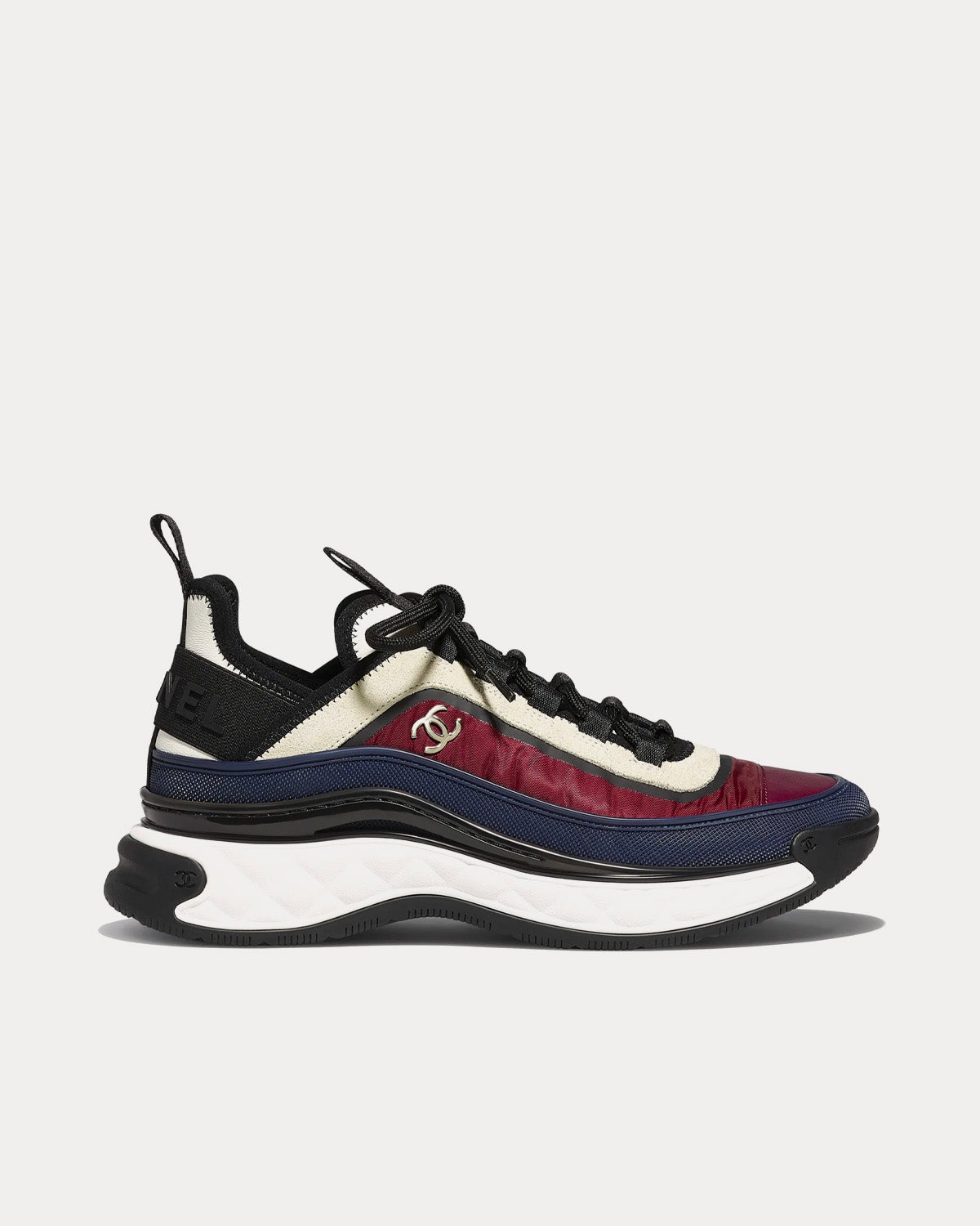Chanel Fabric Suede Calfskin Dark Red Dark Blue Ivory Low Top Sneakers Sneak in Peace
