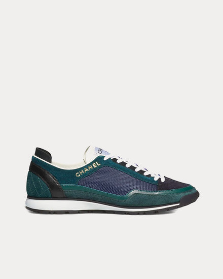 Chanel Fabric, Suede Calfskin & Calfskin Dark Green / Dark Blue / Navy Blue Low Top Sneakers - 1