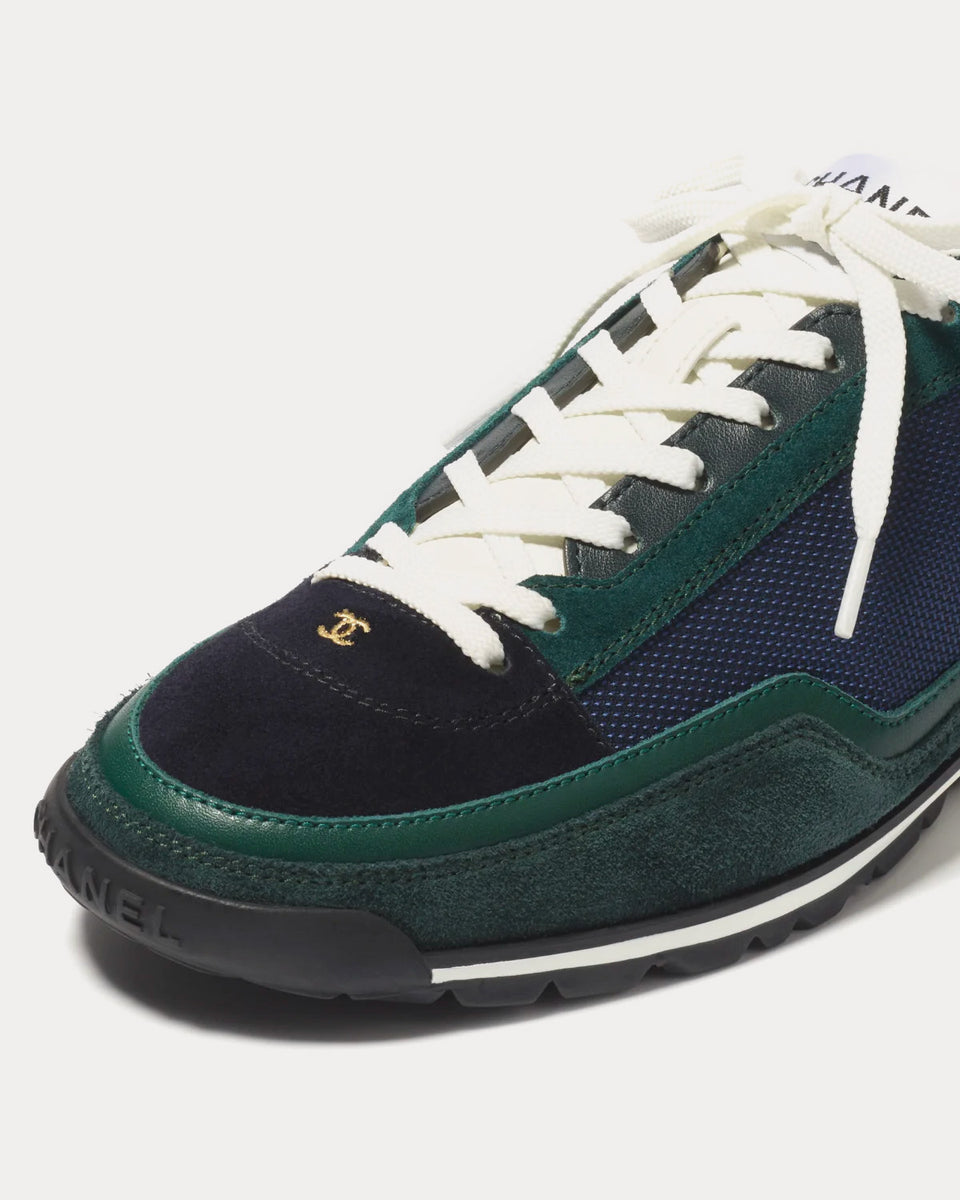 Chanel Fabric, Suede Calfskin & Calfskin Dark Green / Dark Blue / Navy Blue  Low Top Sneakers - Sneak in Peace