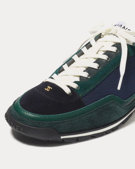 Chanel Fabric, Suede Calfskin & Calfskin Dark Green / Dark Blue / Navy Blue Low Top Sneakers - 2
