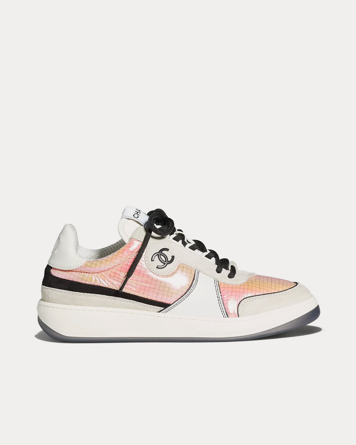 Women s Iridescent Fabric Suede Calfskin Calfskin Pink Grey White Low Top Sneakers