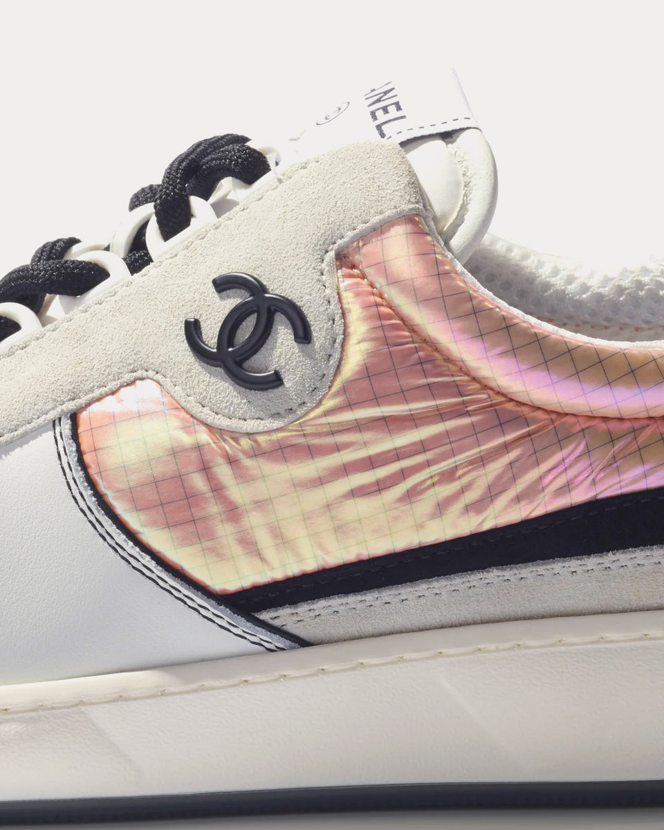 Chanel Iridescent Fabric, Suede Calfskin & Calfskin Pink, Grey & White Low  To