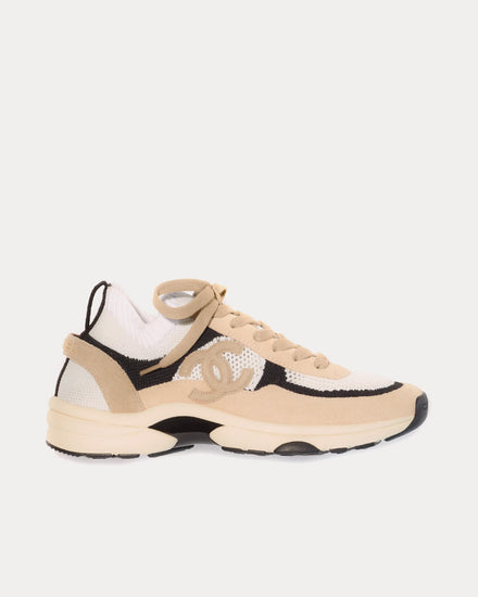 Chanel Knit & Suede Calfskin Light Pink / White / Black Low Top Sneakers - 1