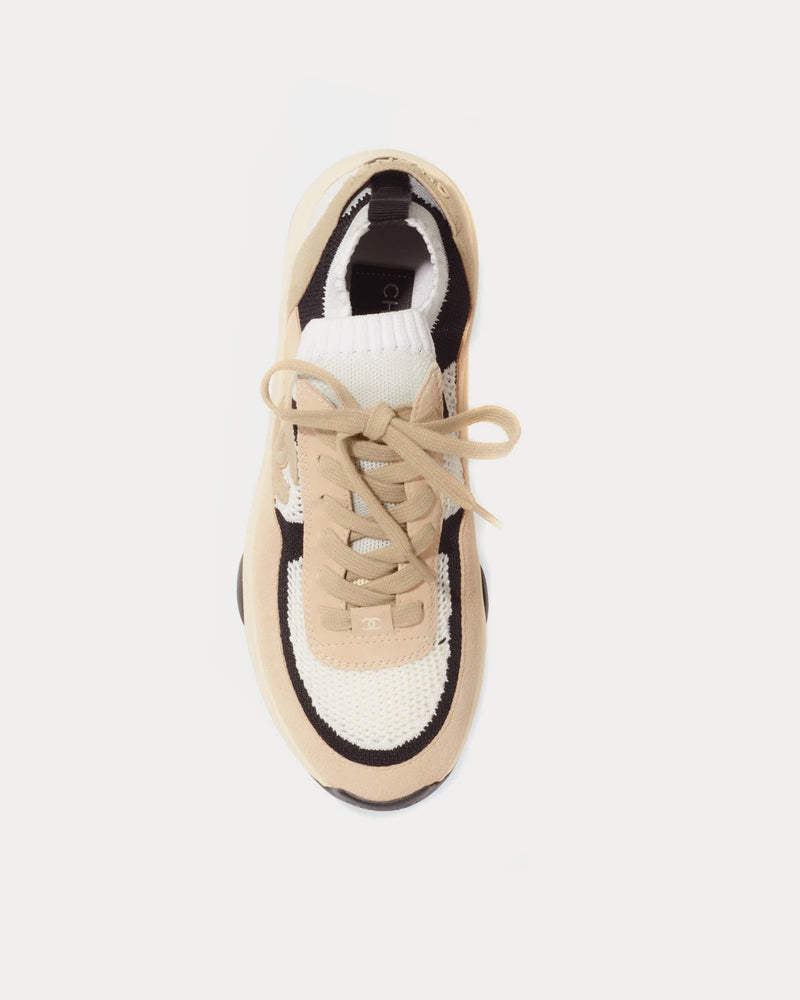 Chanel Knit & Suede Calfskin Light Pink / White / Black Low Top Sneakers - 2