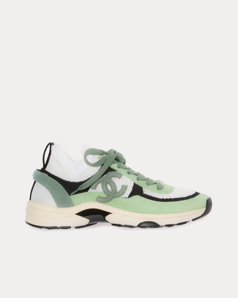 Chanel Knit Suede Calfskin Green Dark Green White Black Low Top Sneak