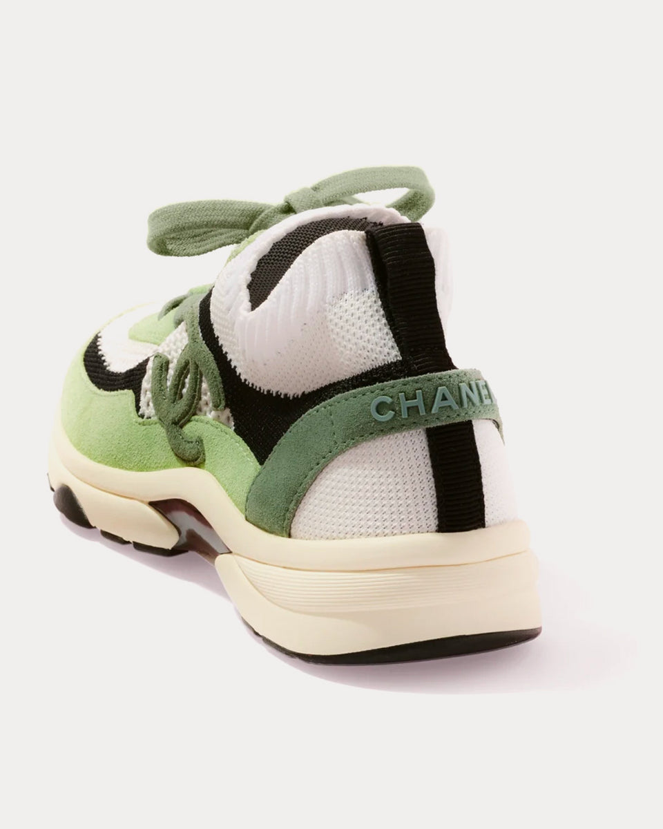 Chanel Knit Suede Calfskin Green Dark Green White Black Low Top Sneak