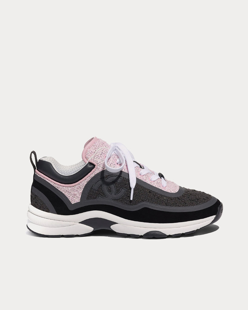 Chanel Tweed & Suede Calfskin Gray & Pink Low Top Sneakers - Sneak