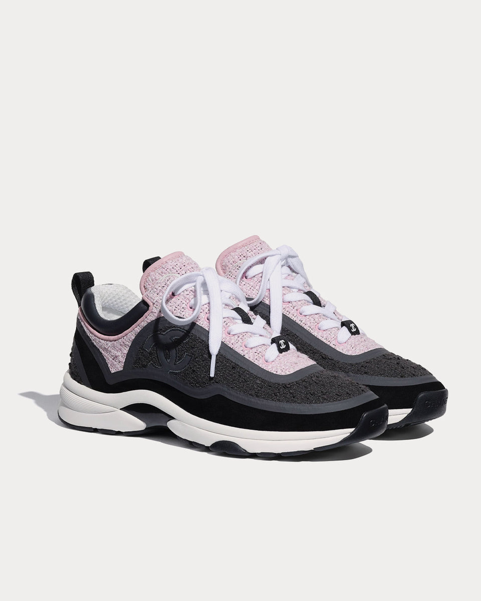 Chanel Tweed & Suede Calfskin Gray & Pink Low Top Sneakers - Sneak in Peace