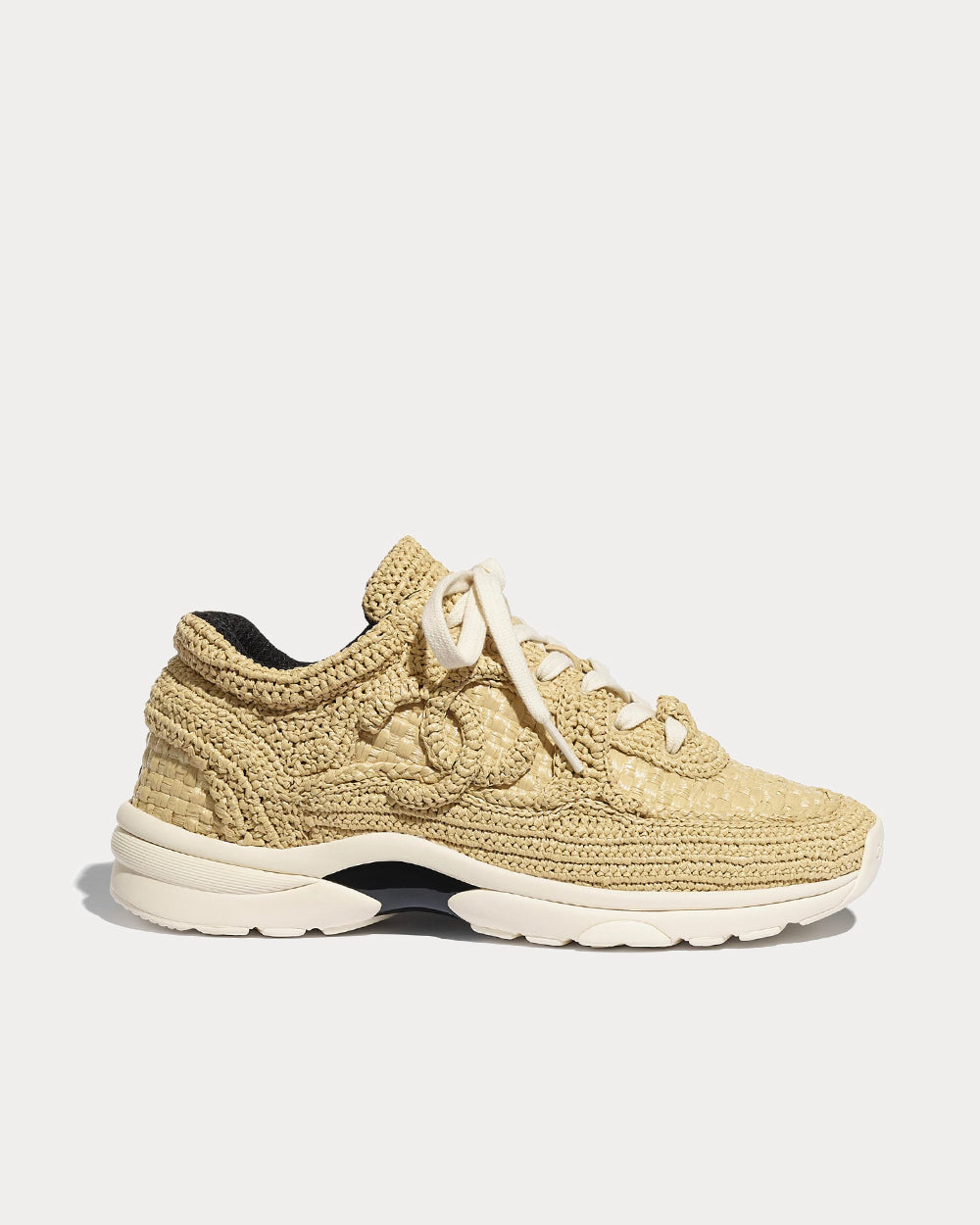 Chanel Women's Braided Raffia Beige Low Top Sneakers
