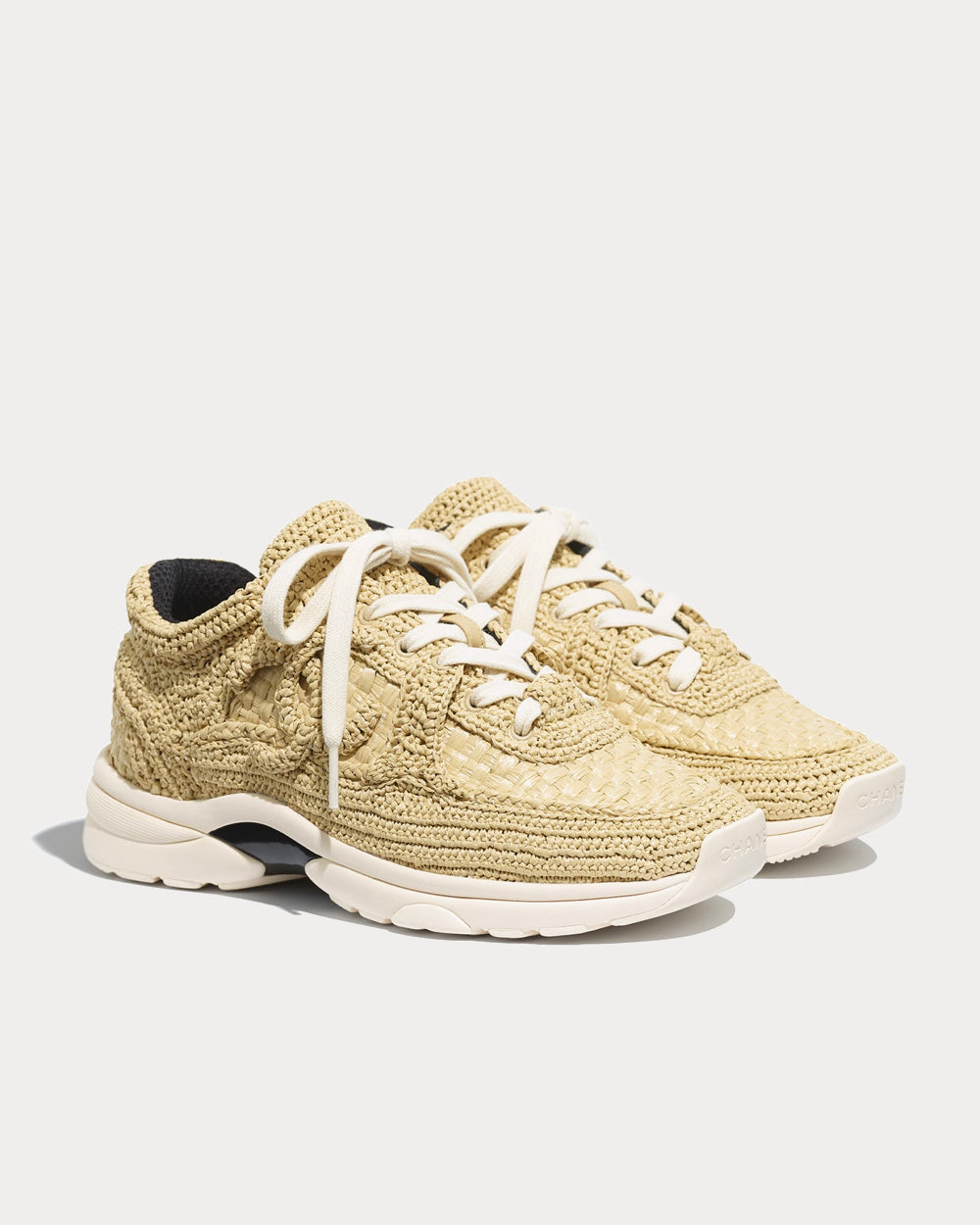 Chanel Braided Raffia Beige Low Top Sneakers Sneak in Peace