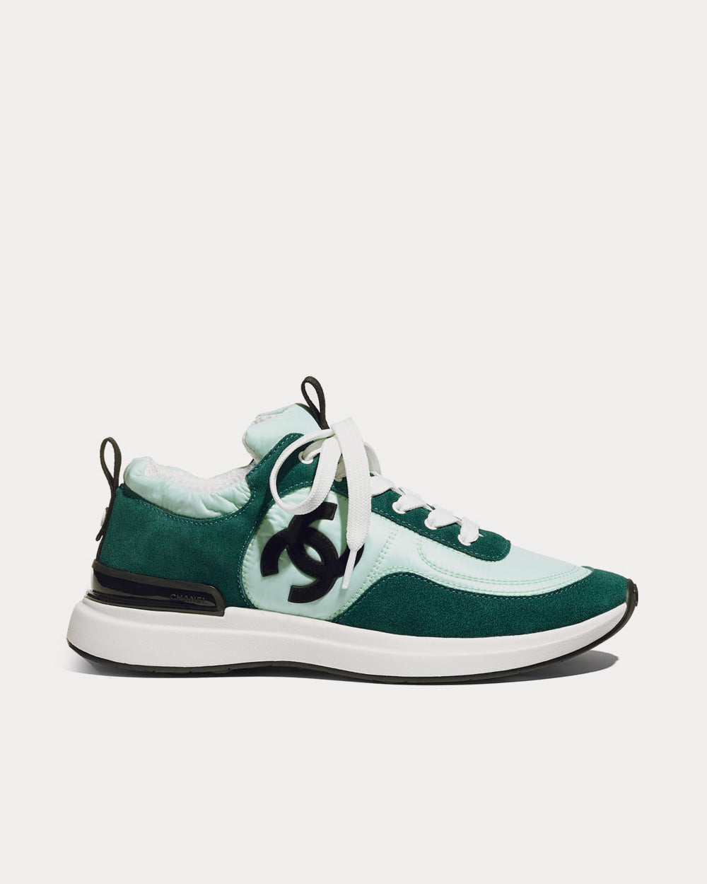 Chanel Suede Calfskin, Nylon Light Green, Green Low Top Sneakers
