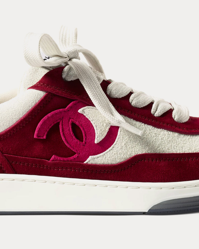 Chanel Suede Kidskin Burgundy / White Low Top Sneakers - Sneak in