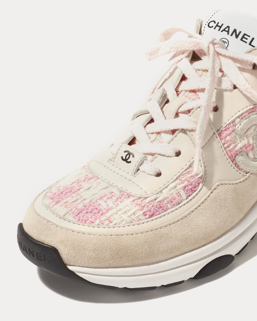 Coton Tweed, Suede Calfskin & Calfskin Pink / Ecru Low Top Sneakers