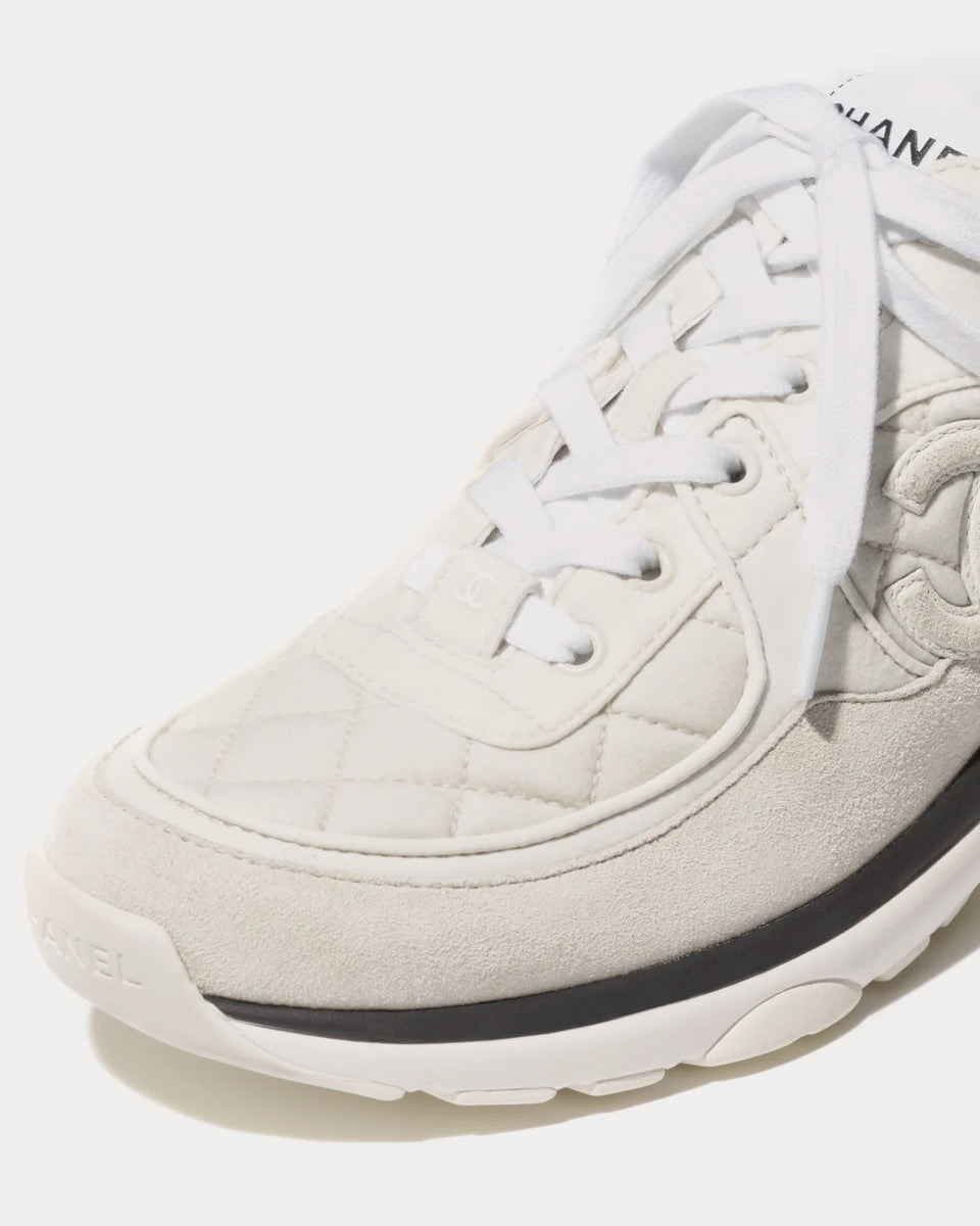 Chanel Fabric & Suede Calfskin Light Grey Low Top Sneakers - Sneak