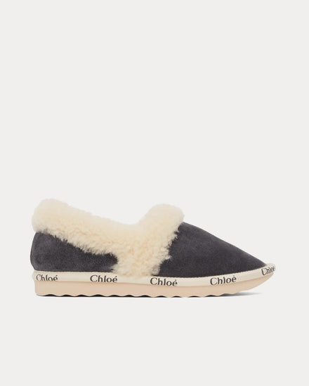 Chloé Woody Suede Grey Slip Ons - 1