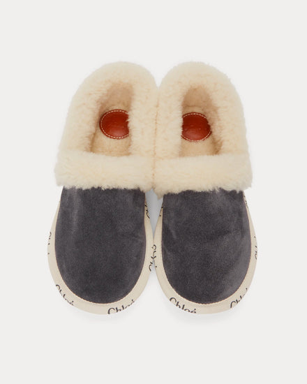 Chloé Woody Suede Grey Slip Ons - 2