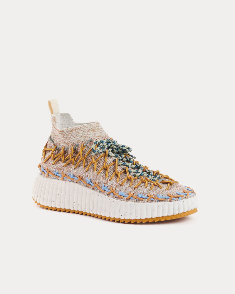 Chloé Nama Sock Beige / Blue Mid Top Sneakers - 2