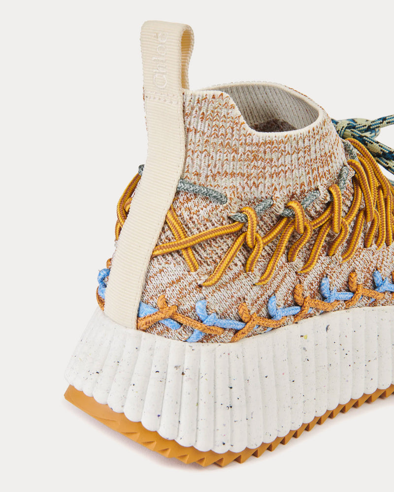 Chloé Nama Sock Beige / Blue Mid Top Sneakers - 3