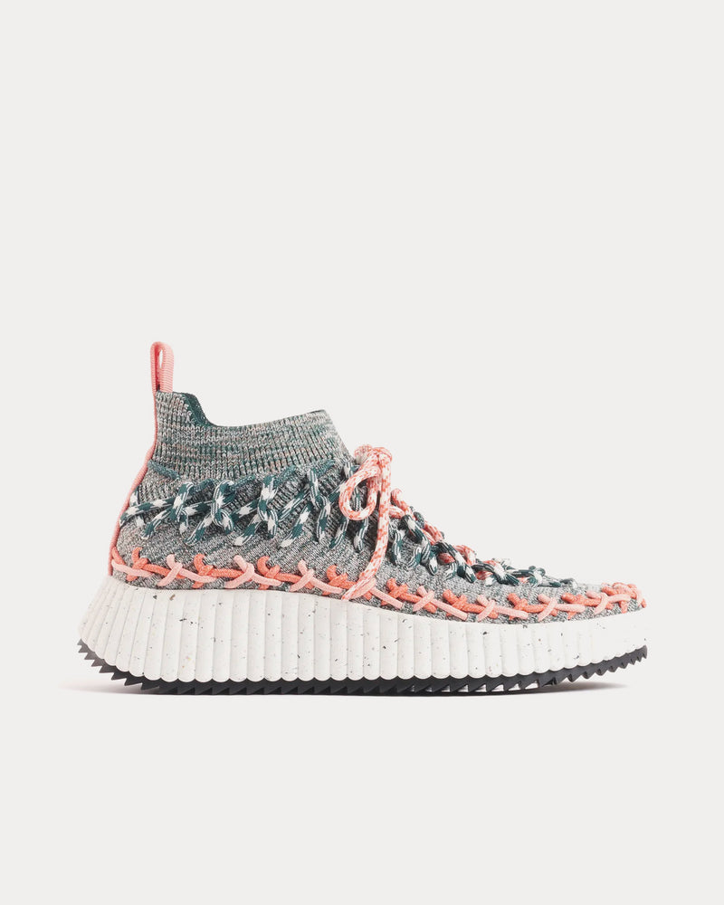 Chloé Nama Sock Green / Orange High Top Sneakers - 1