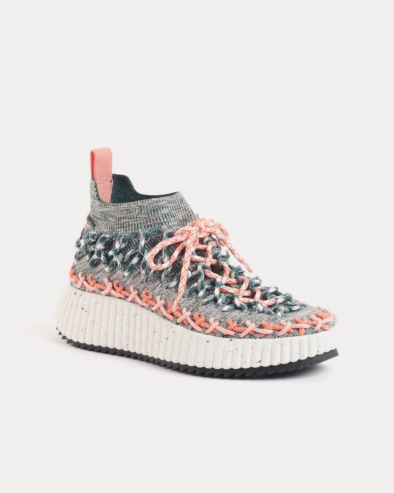 Chloé Nama Sock Green / Orange High Top Sneakers - 2