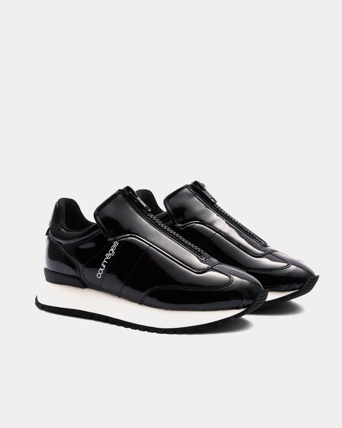 Courrèges - Zip Patent Leather Black Slip On Sneakers