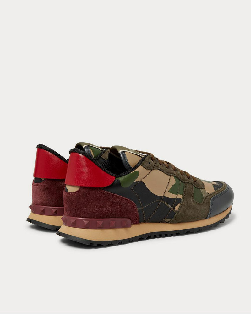 Valentino Rockrunner Camouflage-Print Canvas, Leather and Suede  Green low top sneakers - 4