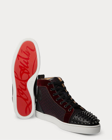 Christian Louboutin Lou Spikes Orlato Velvet, Raffia and Leather High-Top  Navy high top sneakers - 3