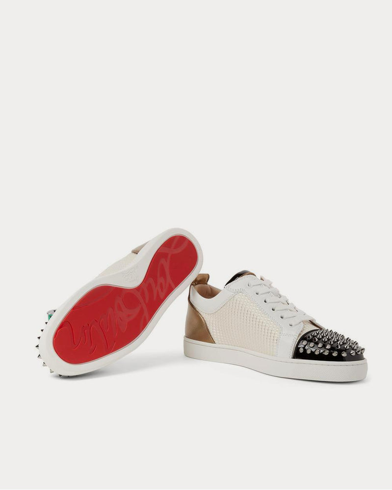 Christian Louboutin Louis Junior Spikes Orlato Leather and Jacquard  White low top sneakers - 3