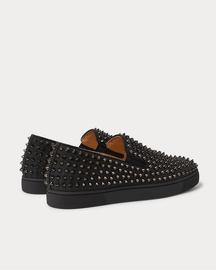 Christian Louboutin Roller-Boat Studded Glittered Leather Slip-On  Black slip on sneakers - 3