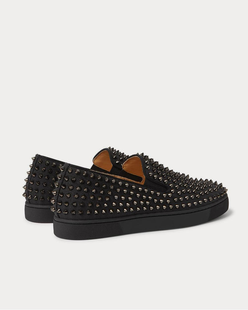 Christian Louboutin Roller-Boat Studded Glittered Leather Slip-On  Black slip on sneakers - 3