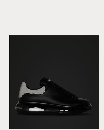McQueen Exaggerated-Sole Reflective-Trimmed Leather  Black low top sneakers - 3