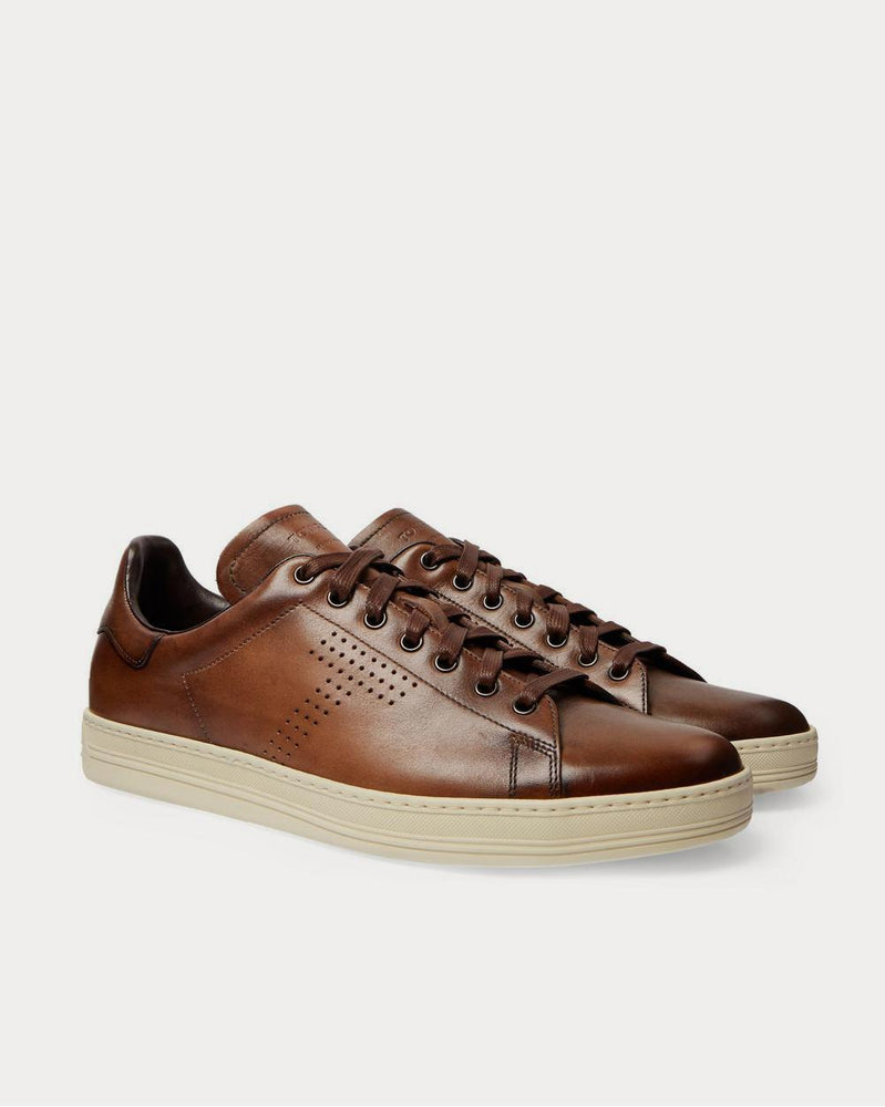 Tom Ford Warwick Burnished-Leather  Brown low top sneakers - 2