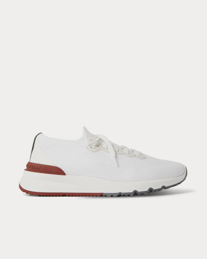 Brunello Cucinelli Leather-Trimmed Stretch-Knit  White low top sneakers - 1