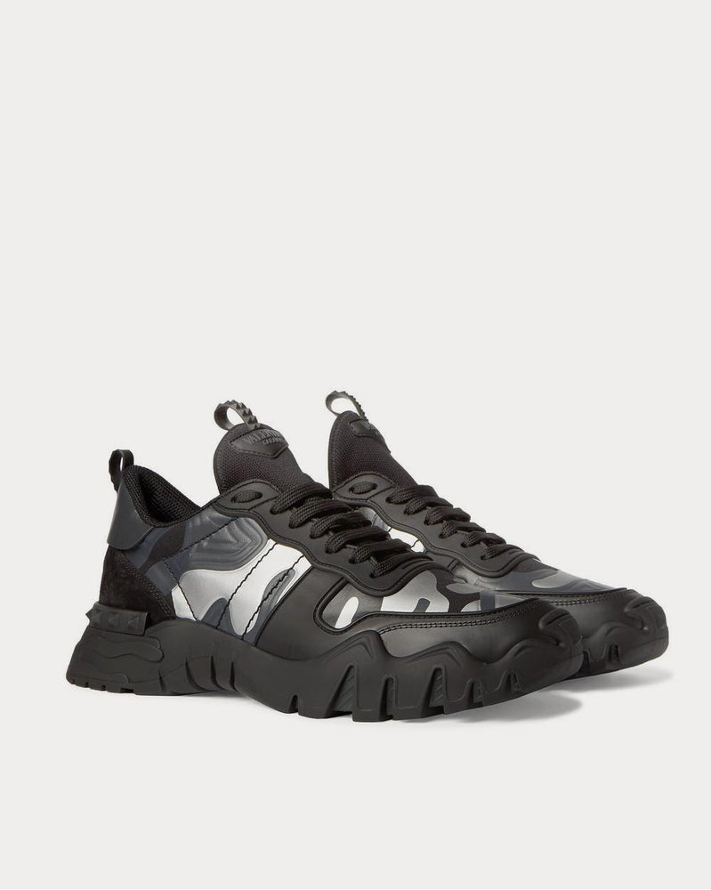 Valentino Rockrunner Plus Camouflage-Print Rubber, Suede and Canvas  Black low top sneakers - 2