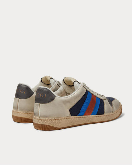 Gucci Screener Webbing-Trimmed Distressed Leather and Canvas  Navy low top sneakers - 4