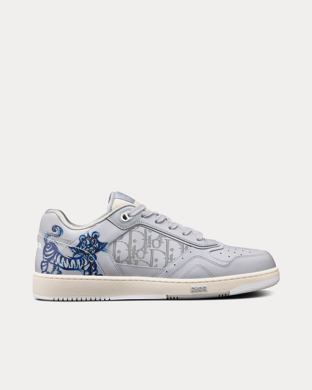 Dior x Kenny Scharf - B27 Smooth Calfskin with Gray Dior Oblique Galaxy Leather and Blue Tiger Print Low Top Sneakers