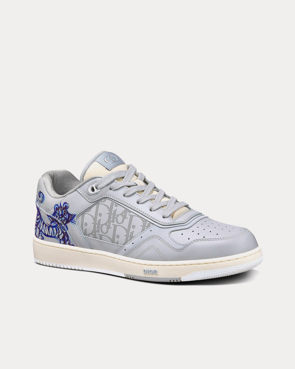 Dior x Kenny Scharf - B27 Smooth Calfskin with Gray Dior Oblique Galaxy Leather and Blue Tiger Print Low Top Sneakers