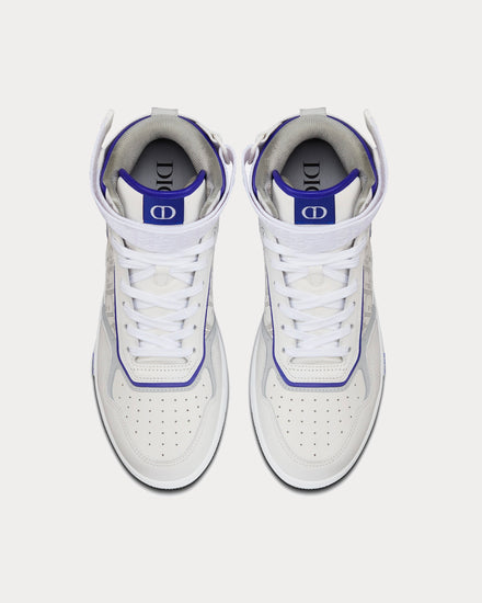 Dior B27 White and Purple Smooth Calfskin with White Dior Oblique Galaxy Leather High Top Sneakers - 3