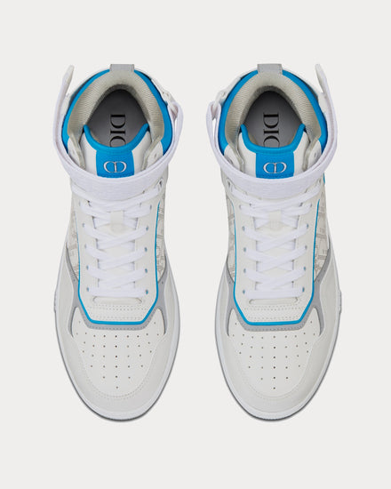 Dior B27 White and Light Blue Smooth Calfskin with White Dior Oblique Galaxy Leather High Top Sneakers - 3