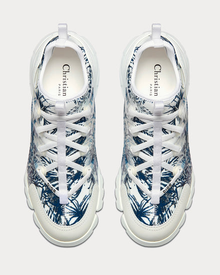 Dior D-Connect White and Navy Blue Technical Fabric with Toile de Jouy Palms Print Low Top Sneakers - 4