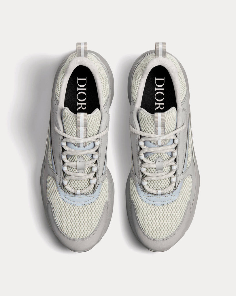 B22 Sneaker White and Blue Technical Mesh and Gray Calfskin