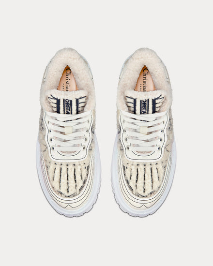 Dior Addict Blue Toile de Jouy Embroidered Natural Shearling Low Top Sneakers - 2