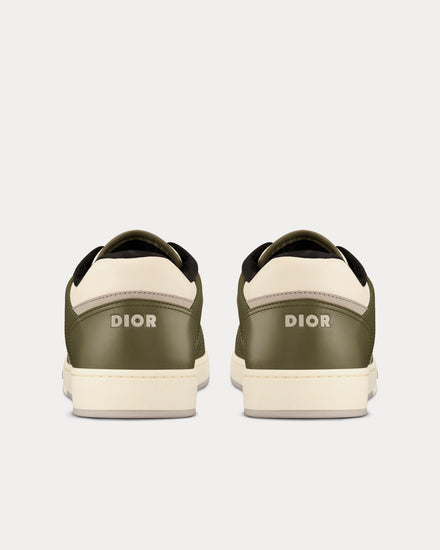Dior B27 Olive and Cream Smooth Calfskin with Beige and Black Dior Oblique Jacquard Low Top Sneakers - 4