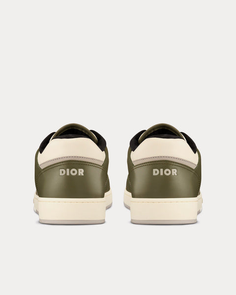 B27 Olive and Cream Smooth Calfskin with Beige and Black Dior Oblique Jacquard Low Top Sneakers