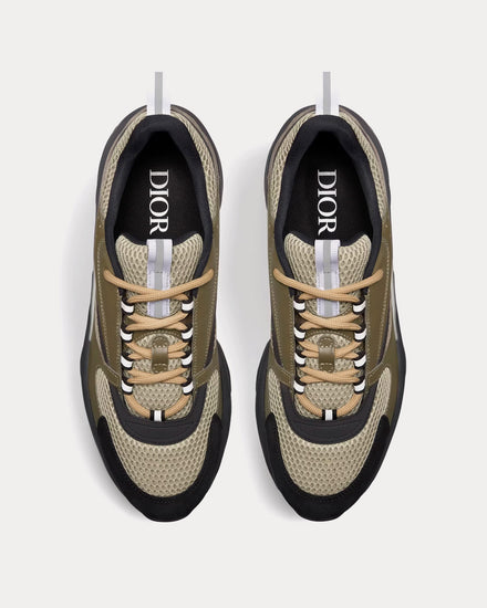 Dior B22 Khaki and Black Technical Mesh and Khaki Calfskin Low Top Sneakers - 2